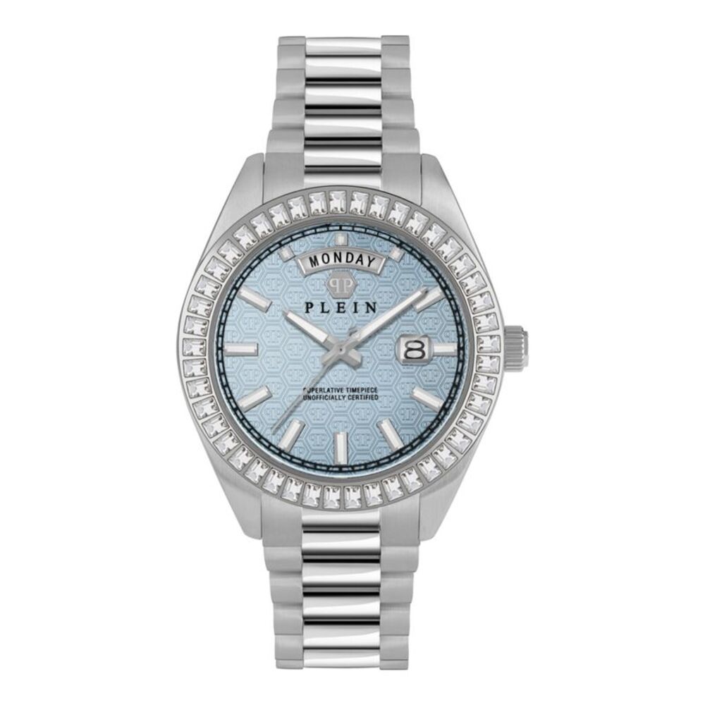 Philipp Plein Date Superlative Crystal Watch Silver Mens